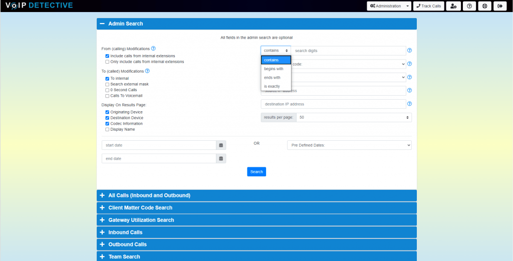 Admin Search Filters