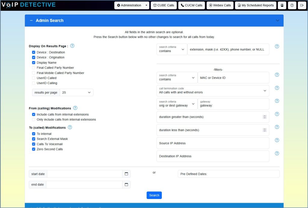 Admin Report - Interface
