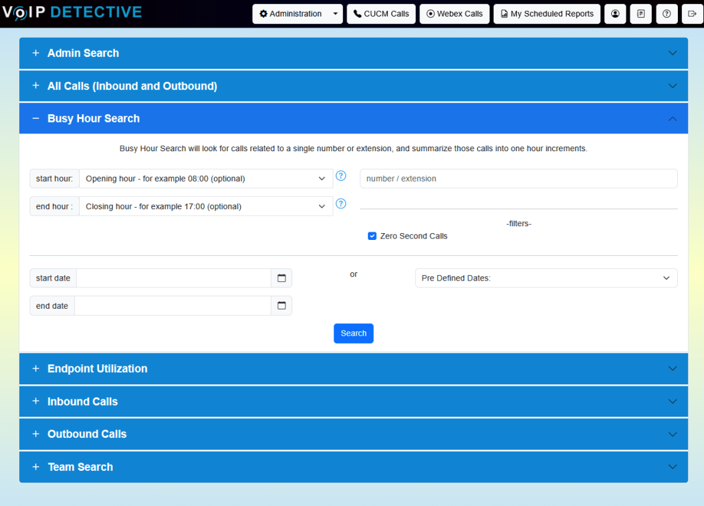 Busy Hour search for Webex Calling
