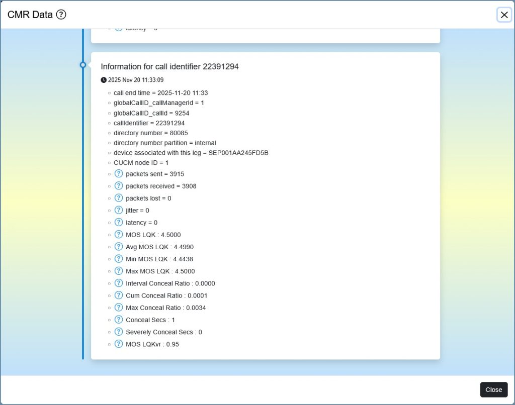 CMR data as reported by a 7961 phone