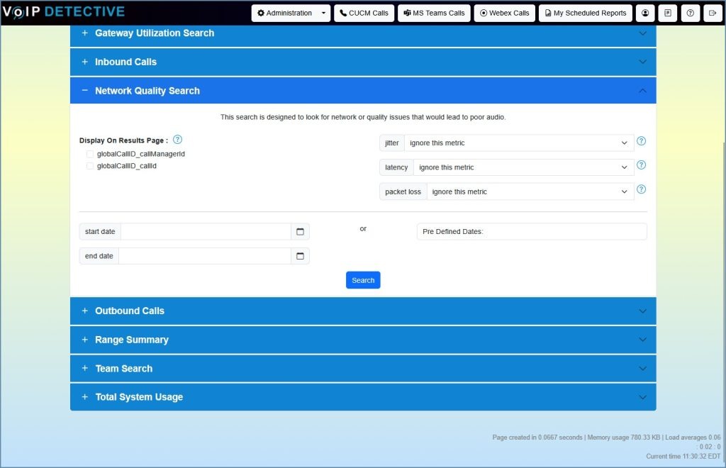 Network Quality Report - interface