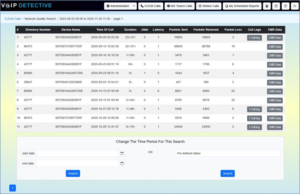 Network Quality Report - results
