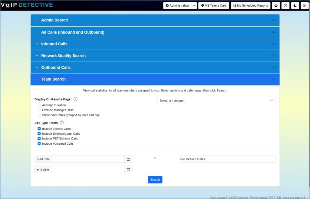 MS Teams Team Call Search Interface