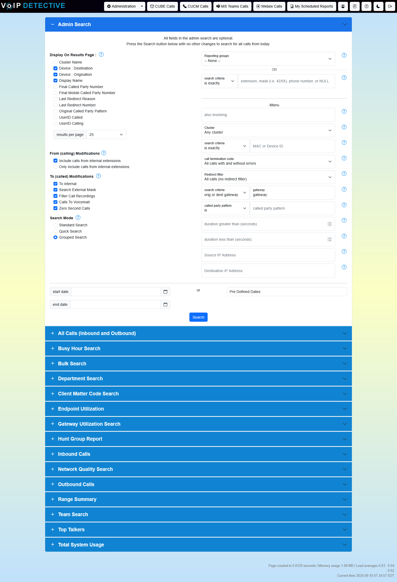CUCM Administrator Report - search interface
