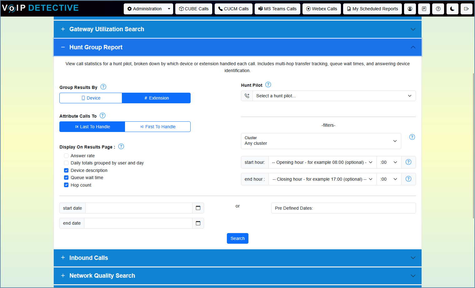 CUCM Hunt Group Report - search interface